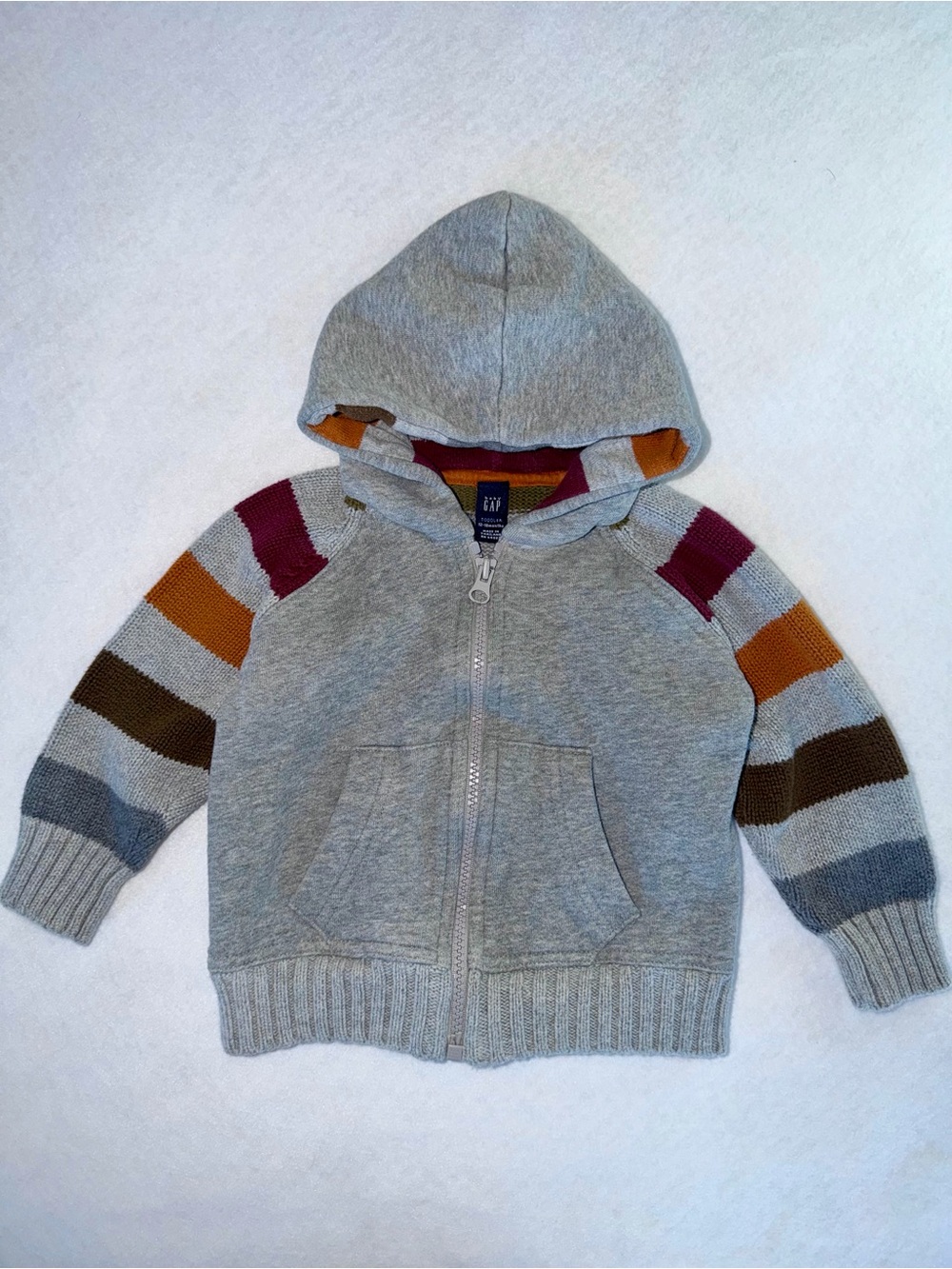 GAP Toddler / Kids Gray Zip-Up Hoodie with Colorblock Stripe Sleeves